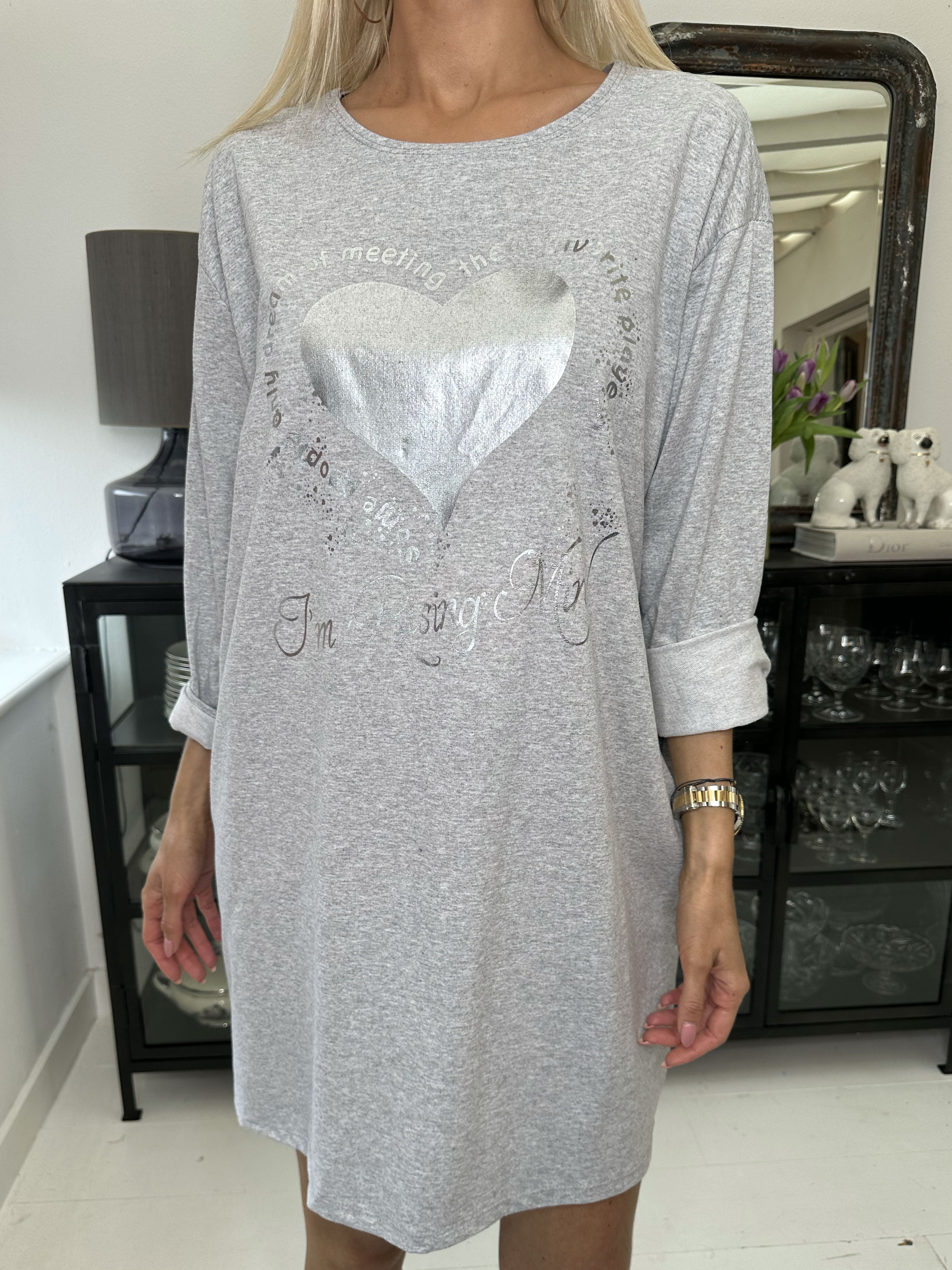 Hearty Dress - Sød kjole i bomuld med hjerteprint og lange ærmer